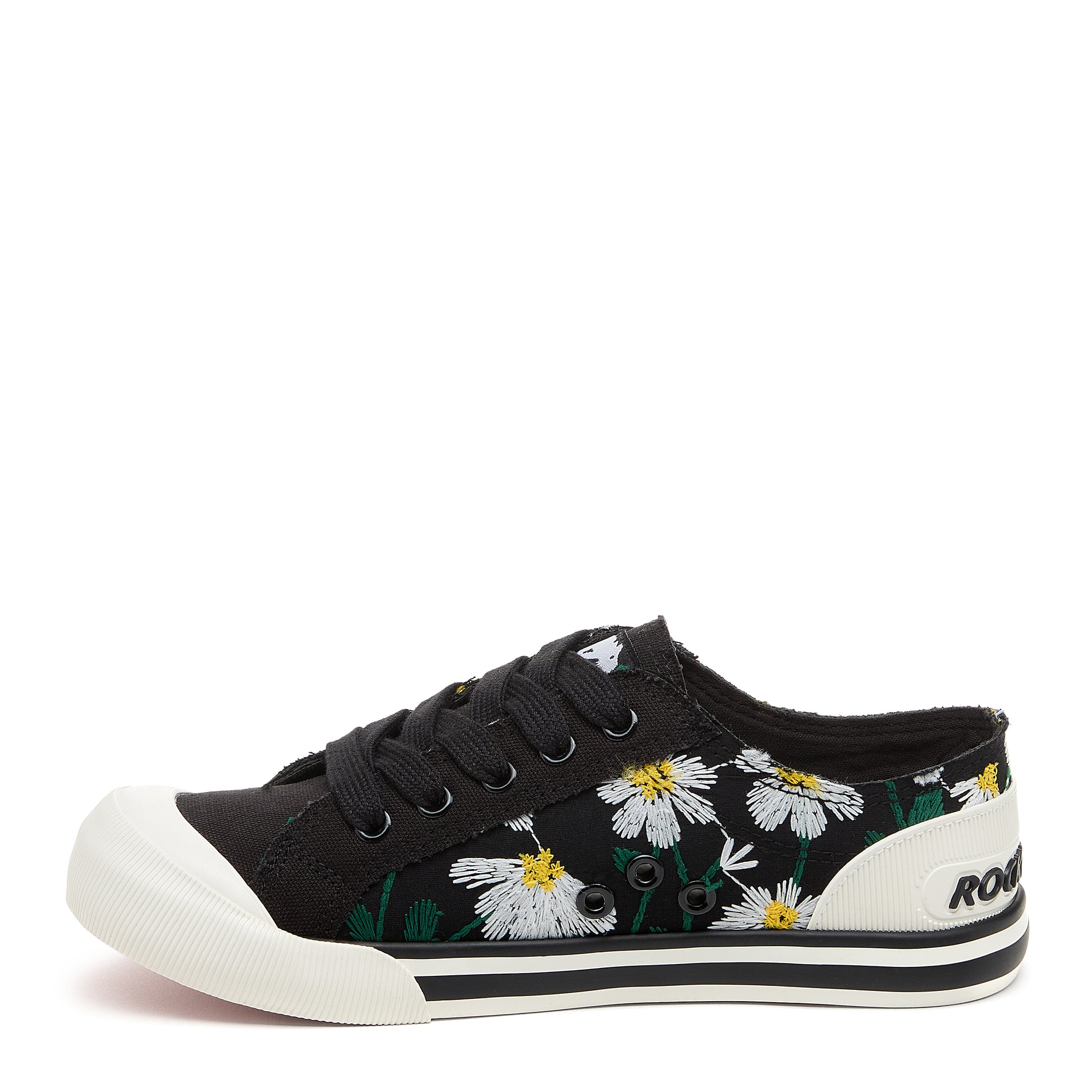 Jazzin Black Embroidered Flowers Trainers