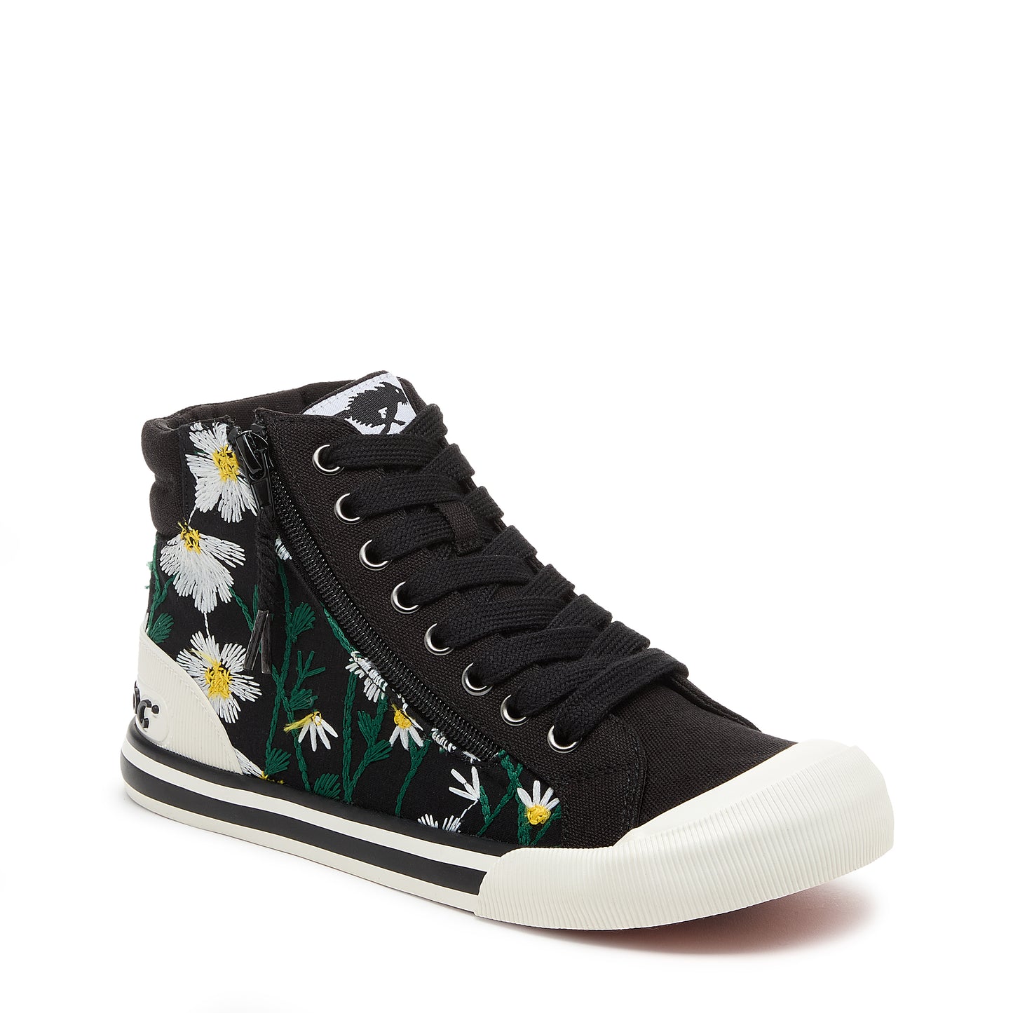 Jazzin High-top Black Embroidered Flowers Trainers