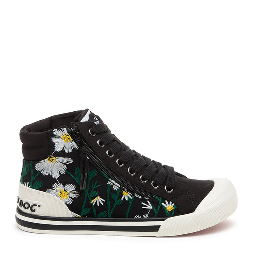 Jazzin High-top Black Embroidered Flowers Trainers