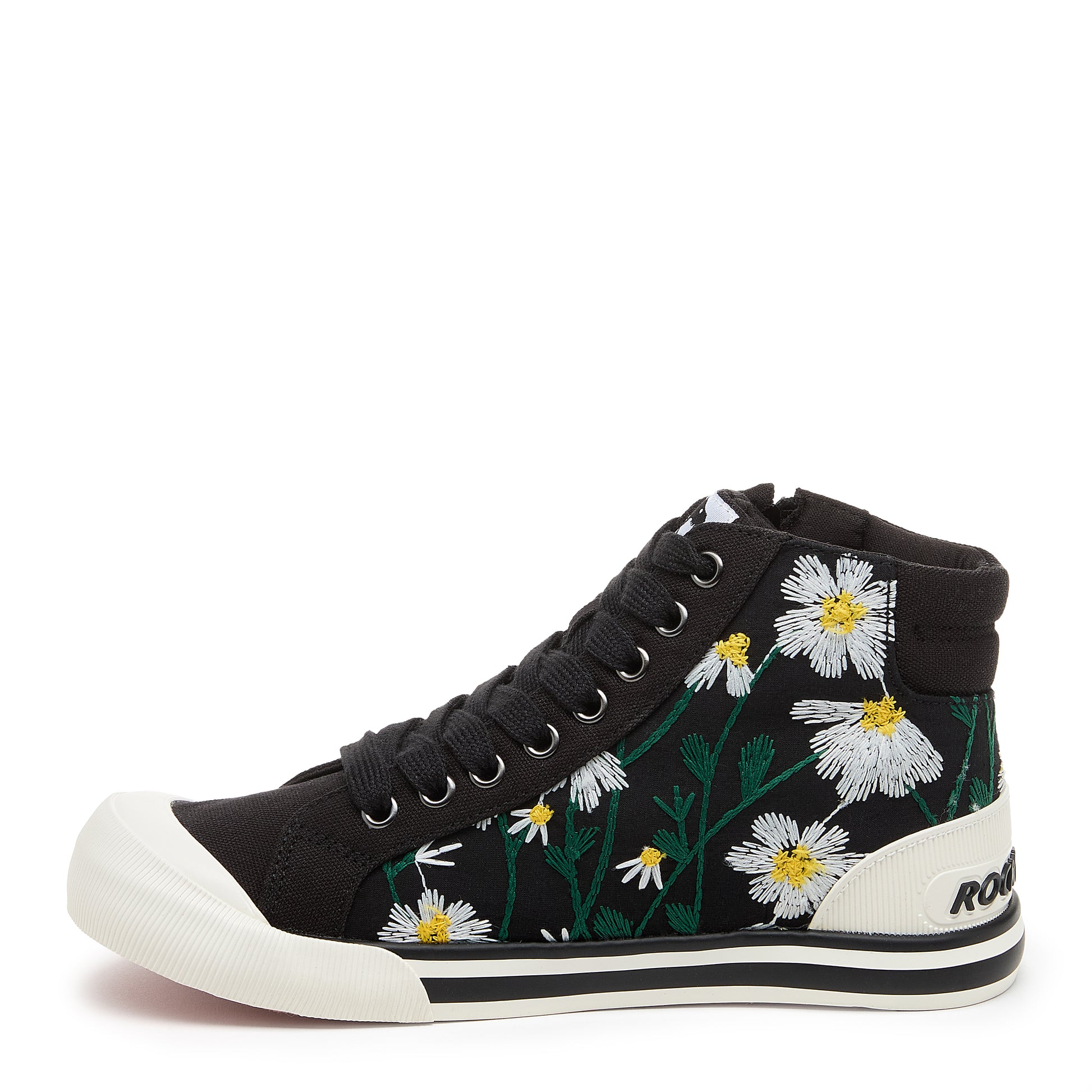 Jazzin High-top Black Embroidered Flowers Trainers