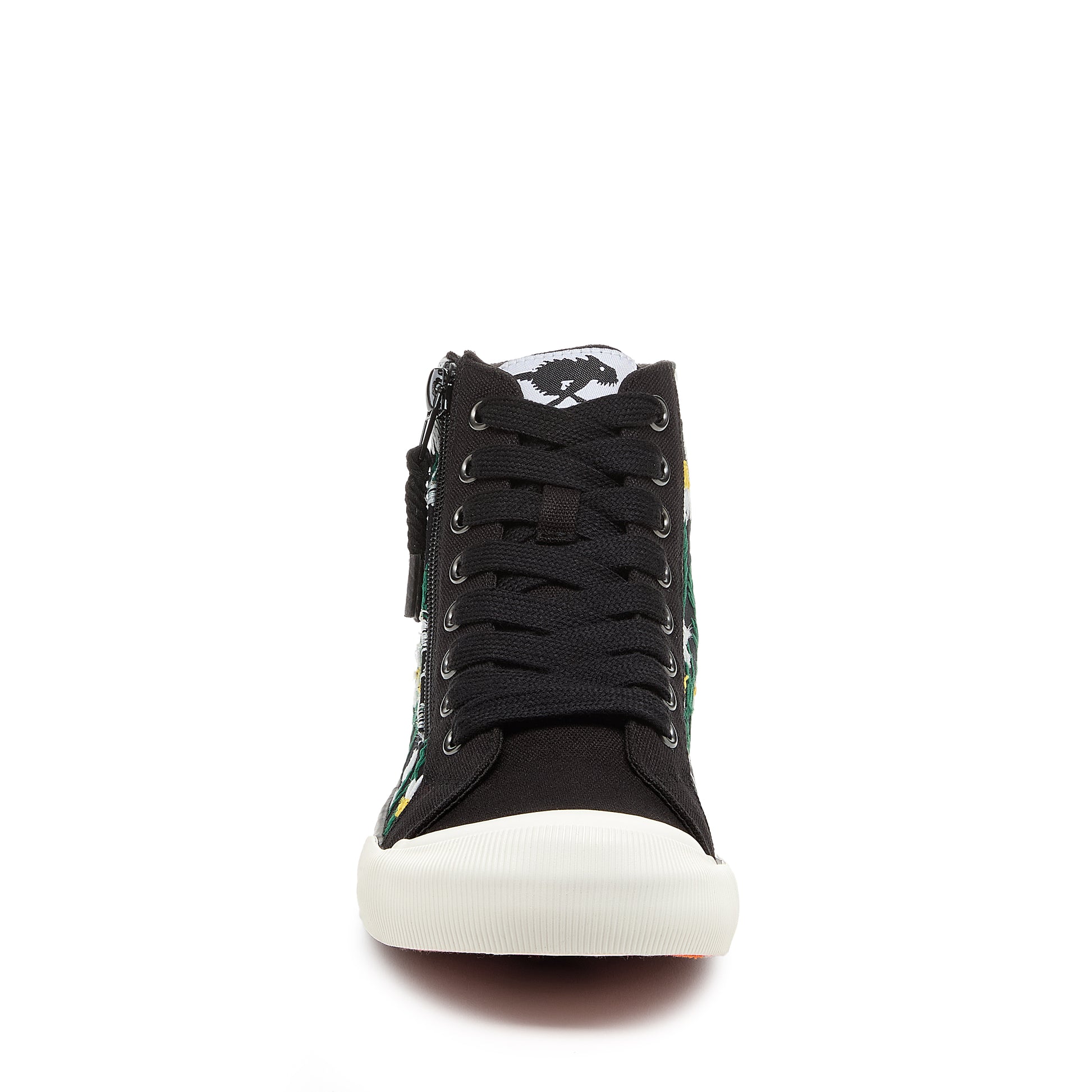 Jazzin High-top Black Embroidered Flowers Trainers